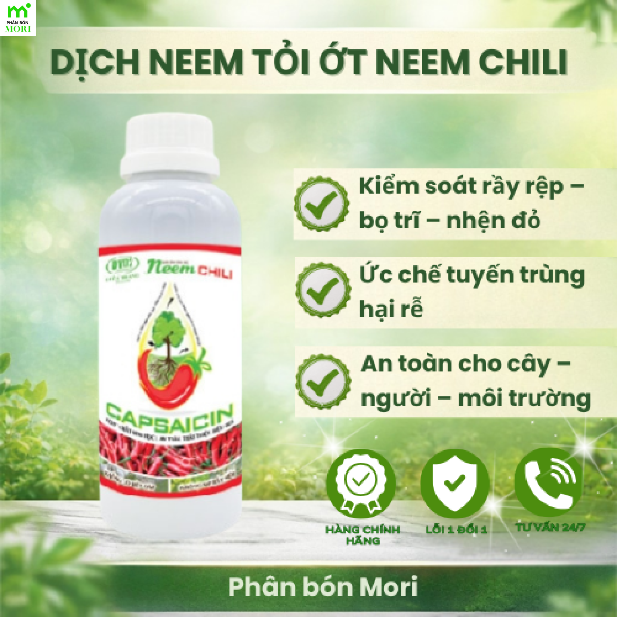 Bám dính neem chili 500ml chiết suất tỏi sả ớt kiểm soát côn trùng