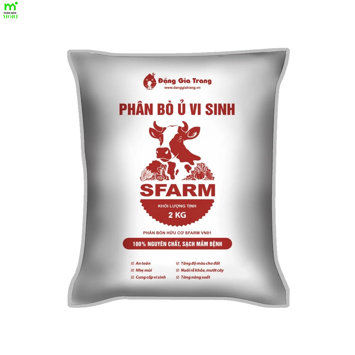 Phân bò ủ vi sinh SFARM 2kg– Phân hữu cơ cải tạo đất, tơi đất, giàu mùn