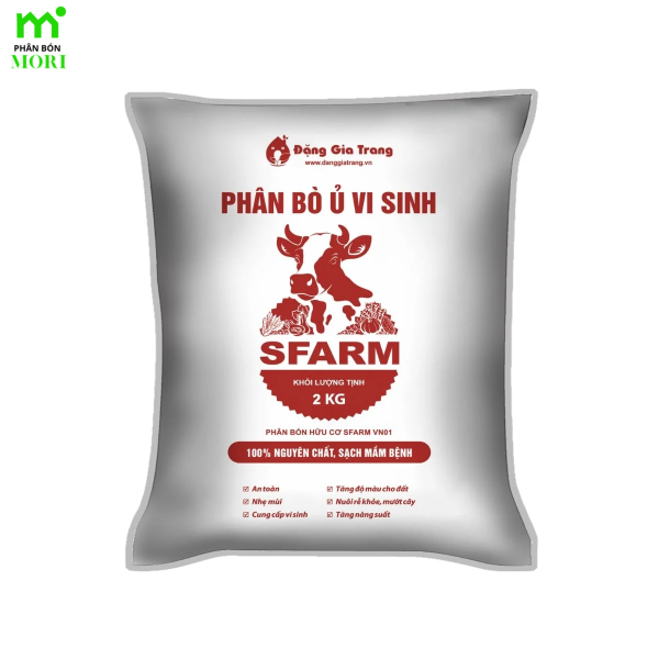 Phân bò ủ vi sinh SFARM 2kg– Phân hữu cơ cải tạo đất, tơi đất, giàu mùn